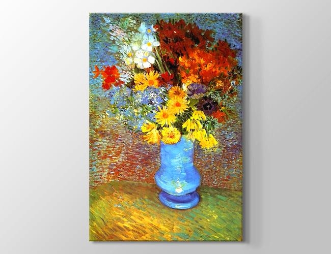 Flowers in a Blue Vase - Mavi Vazoda Çiçekler Vincent van Gogh Kanvas tablosu