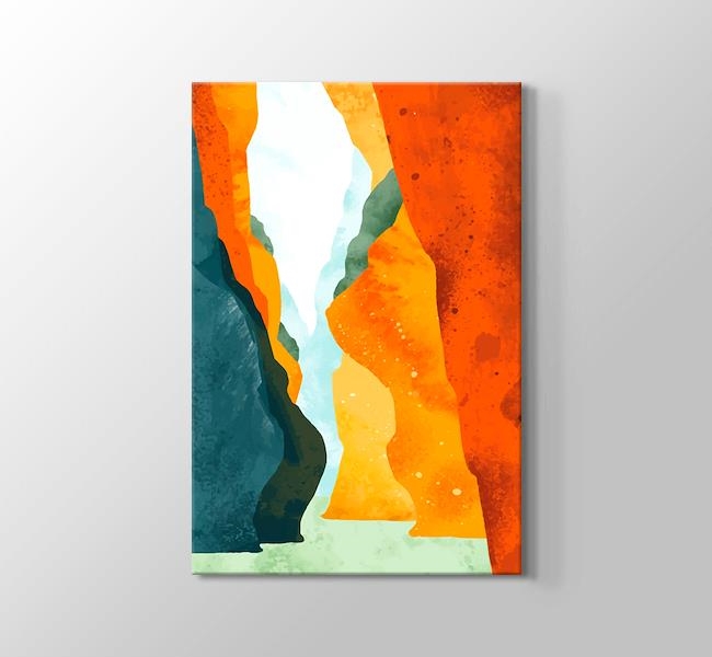  Sulu Boya Desenli Minimal Kanyon Manzarası