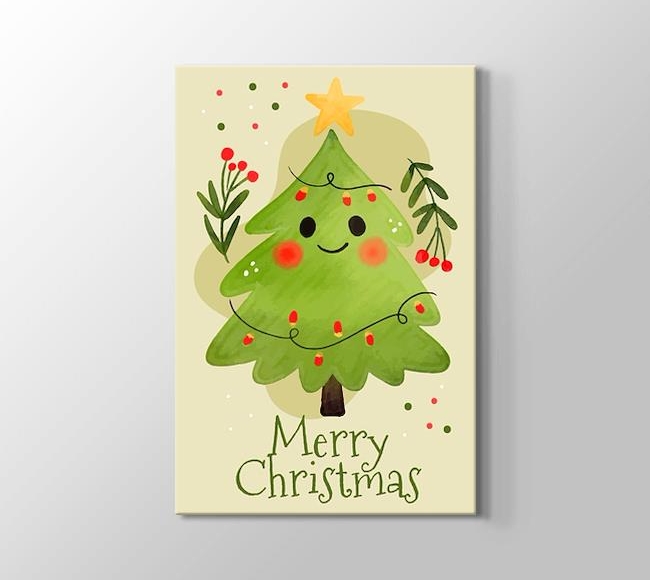  Yılbaşı Ağacı - Merry Christmas - Sulu Boya Deseni