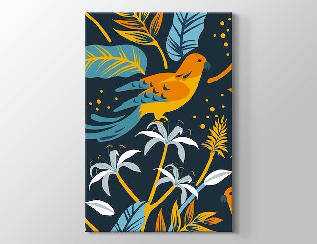 Tropik Kuş ve Yapraklar Kanvas tablosu