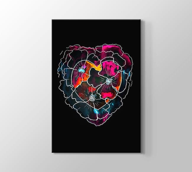  Kalp Şeklinde Dizilen Çiçekler - Çizgi Sanatı