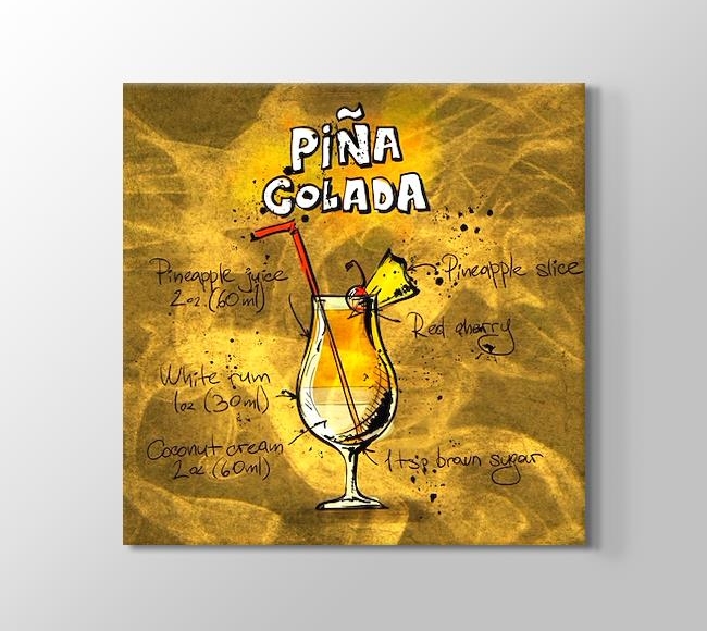  Pina Colada Kokteyli Tipografi İllüstrasyonu