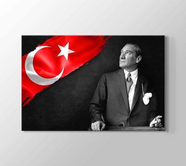  Siyah Fonda Atatürk ve Türk Bayrağı