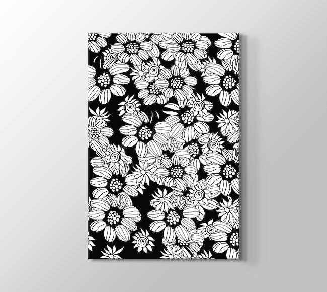  Siyah Beyaz Çiçekler - Mandala