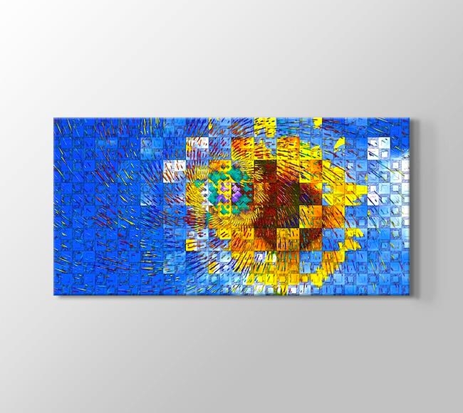  Mozaik Ayçiçeği Desenli Vitray Cam Deseni