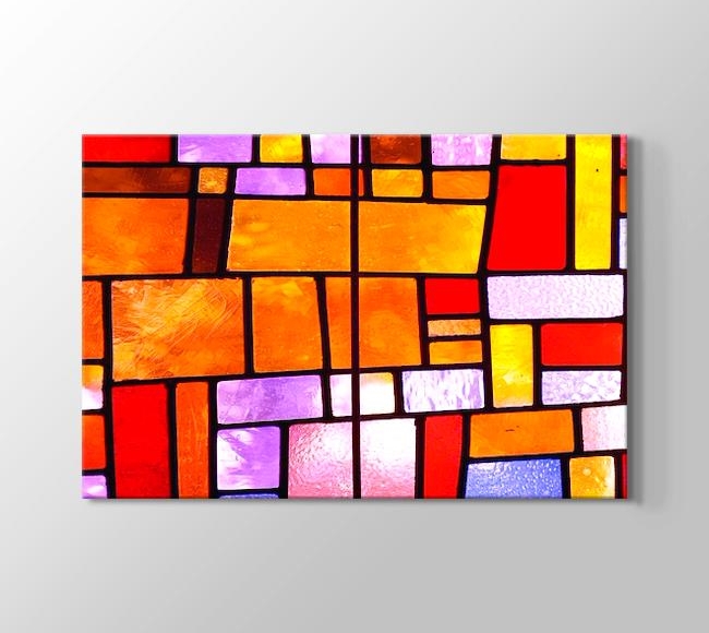  Kırmızı, Turuncu, Mor ve Sarı Tonlarında Mozaik Vitray Cam Deseni