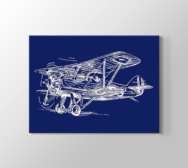 Mavi Fonda Beyaz Çizgi ile Çizilmiş Uçak 