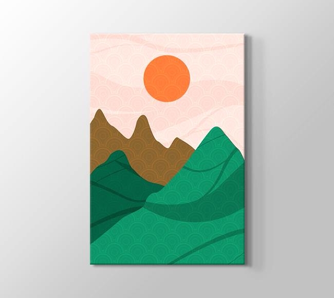  Minimalist Dağlar ve Güneş Japon Afişi