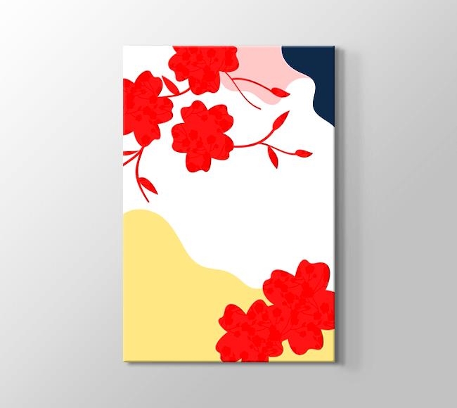  Minimalist Kırmızı Yapraklar Japon Afişi
