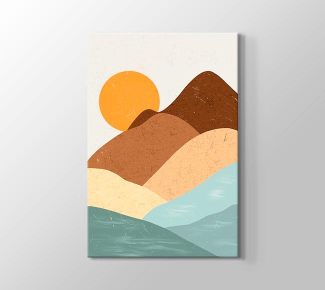 Soyut Boho Dağlar ve Güneş