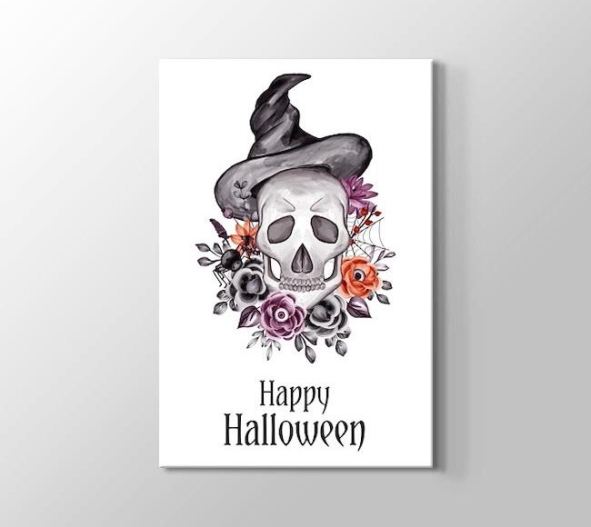  Cadı Şapkalı Kurukafa Çiçek Aranjmanı - Happy Halloween