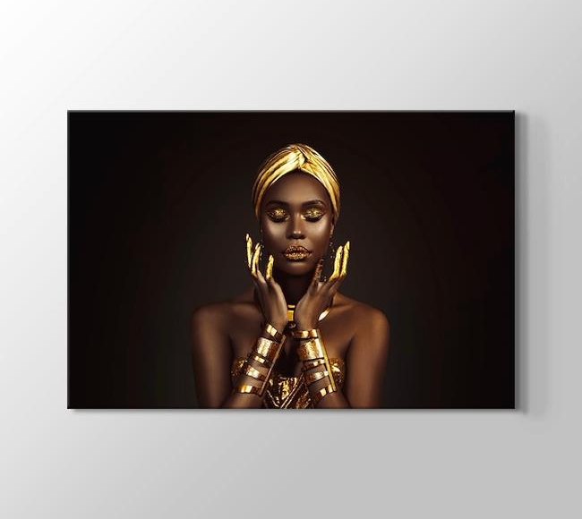  Afrikalı Kadın Yüzü - Altın Rengi Boyalar ve Takılar