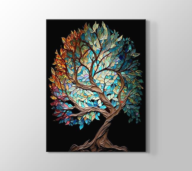  Çok Renkli Yapraklarıyla Vitray Desenli Ağaç