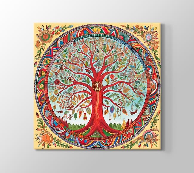  Retro Renkli Dekoratif Hayat ve Barış Ağacı