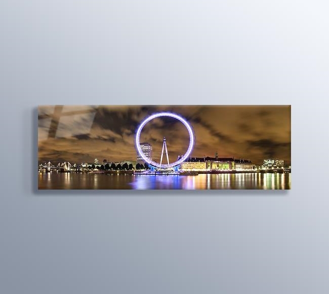 Wide Panorama of London Eye and River Thames