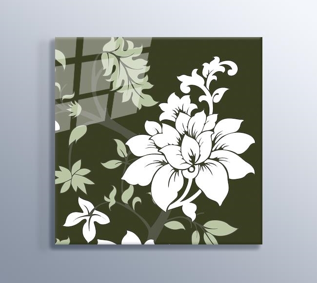 Mat Yeşil Zemin Beyaz Çiçek Sanatı