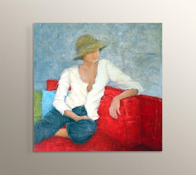 Woman Sitting On Red Chair