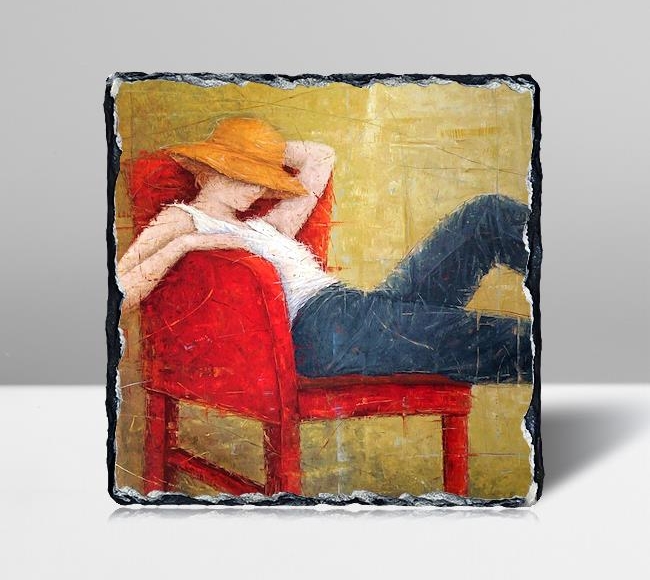 Woman Laying On Red Chair
