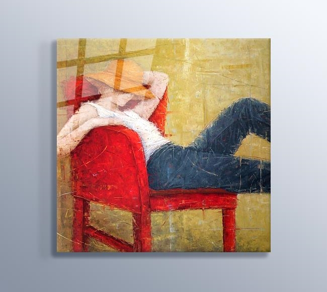 Woman Laying On Red Chair