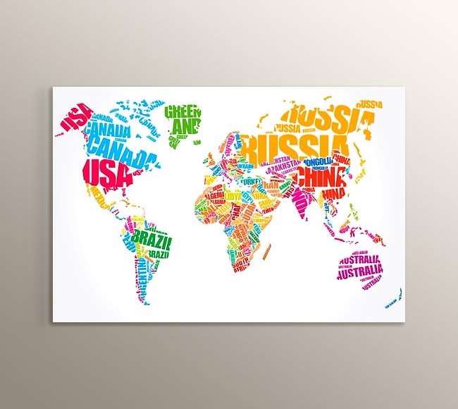 Tipografi Dünya Haritası - Renkli I