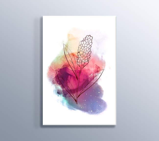 Sulu Boya Desenli Çizgisel Çiçek