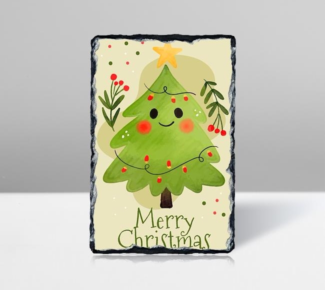 Yılbaşı Ağacı - Merry Christmas - Sulu Boya Deseni
