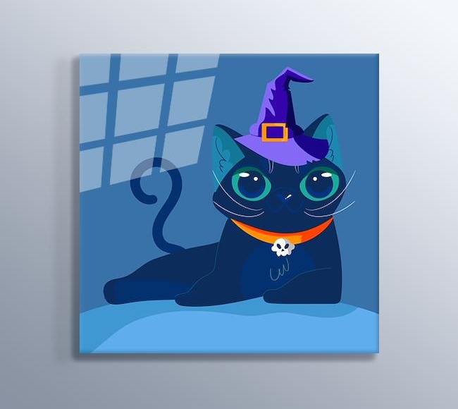 Yere Uzanmış Lacivert Sevimli Cadı Kedi