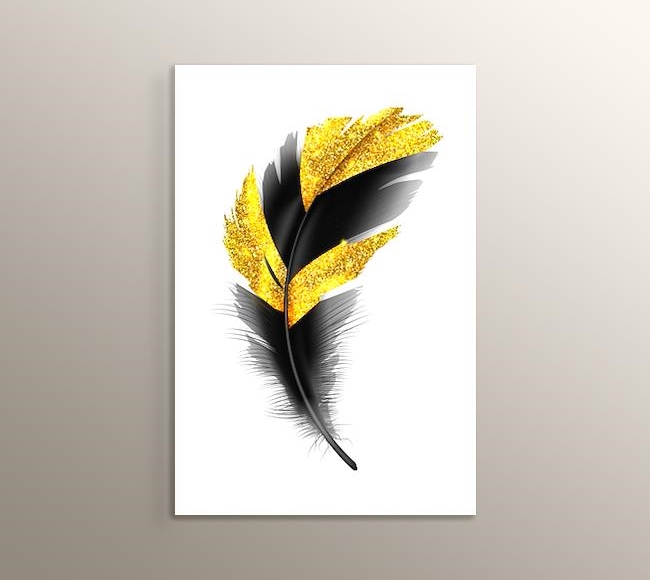 Altın Desenli Siyah Kuş Tüyü - 1