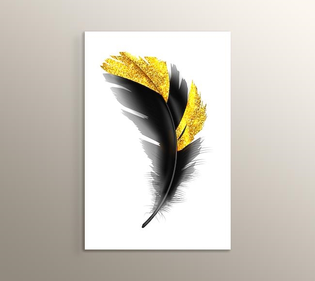Altın Desenli Siyah Kuş Tüyü - 3
