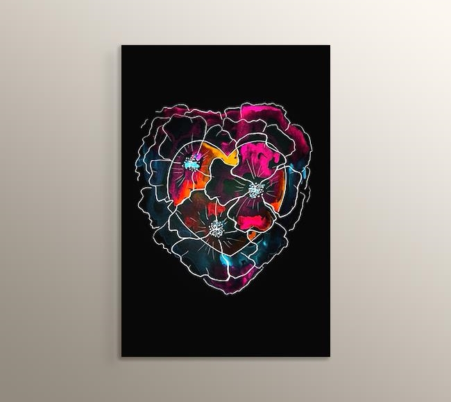 Kalp Şeklinde Dizilen Çiçekler - Çizgi Sanatı