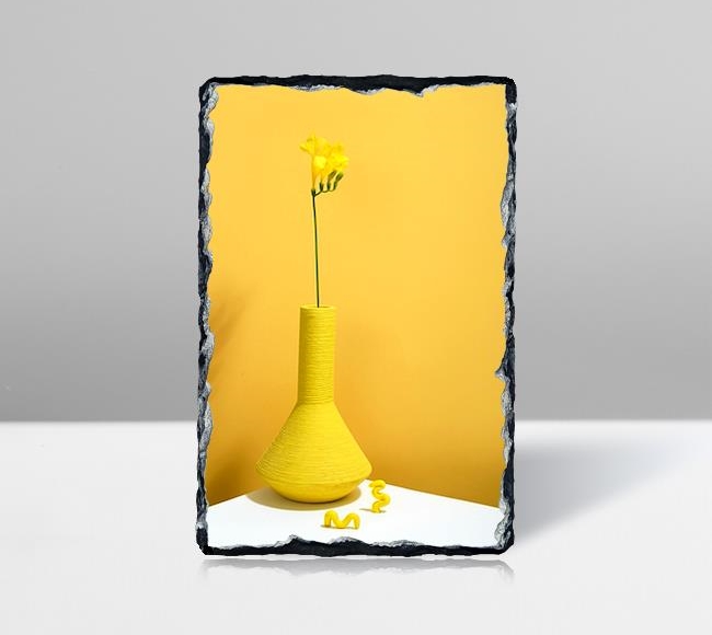 Sarı Fonda Sarı Saksıda Çiçek Kompozisyonu