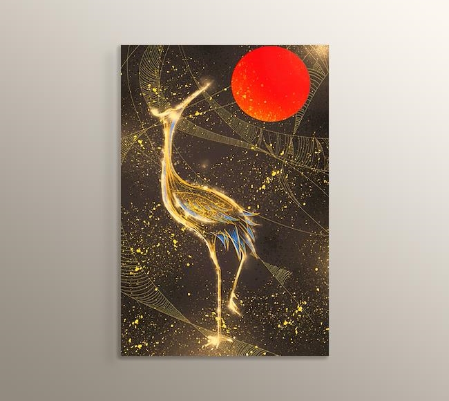 Altın Yaldız Desenli Tavus Kuşu ve Kırmızı Güneş 