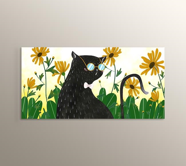 Gözlüklü ve Papyonlu Siyah Kedi