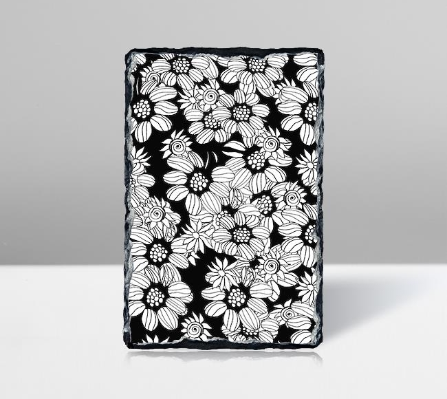 Siyah Beyaz Çiçekler - Mandala
