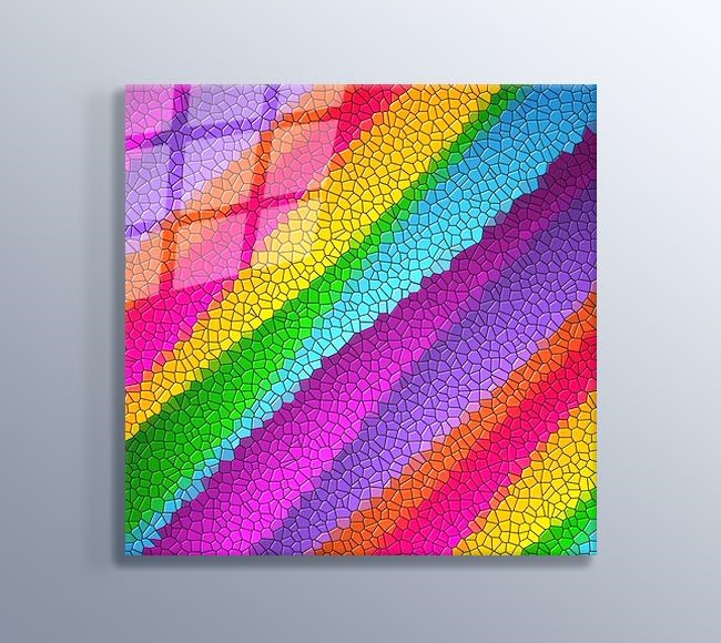 Gökkuşağı Renkli Camdaki Diyagonal Mozaik Vitray Desen