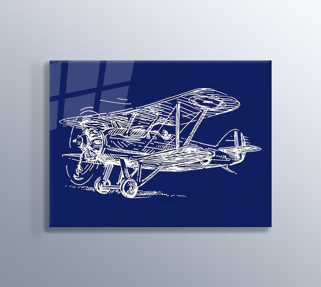 Mavi Fonda Beyaz Çizgi ile Çizilmiş Uçak 