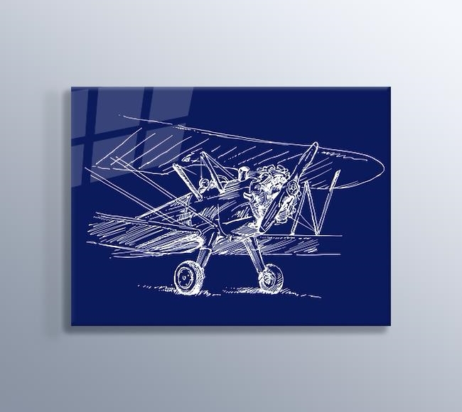 Mavi Fonda Beyaz Çizgi ile Çizilmiş Uçak - 2