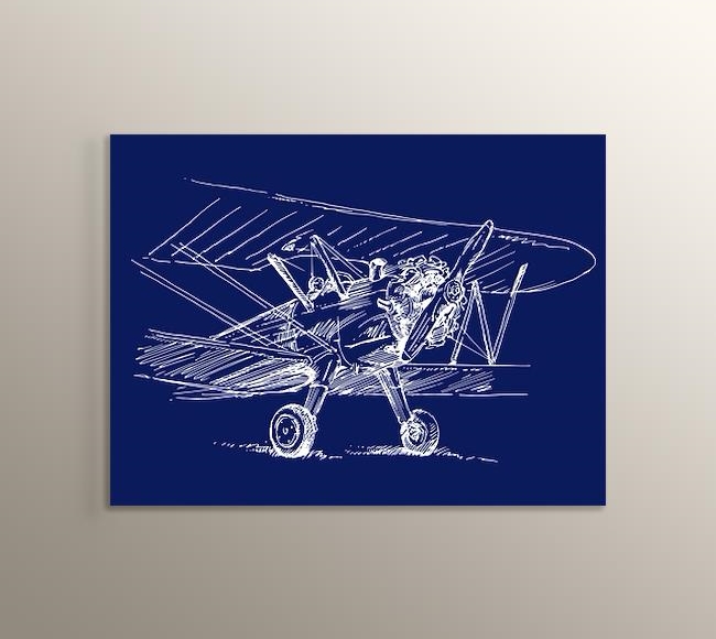 Mavi Fonda Beyaz Çizgi ile Çizilmiş Uçak - 2