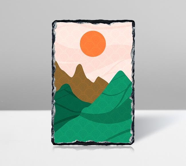 Minimalist Dağlar ve Güneş Japon Afişi