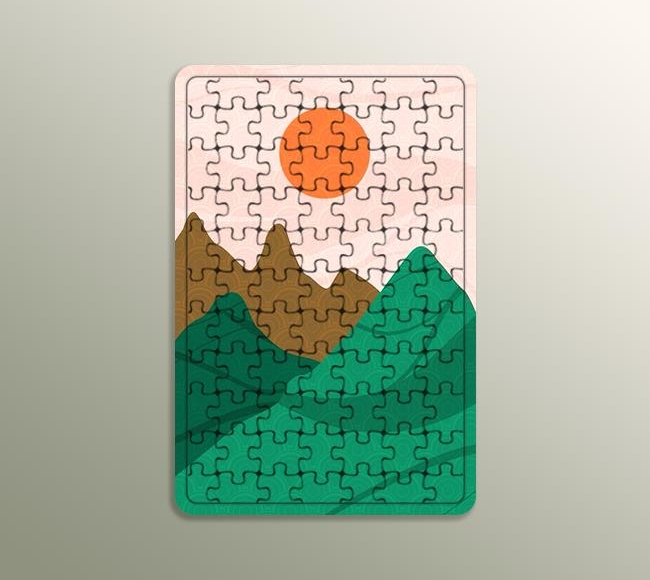 Minimalist Dağlar ve Güneş Japon Afişi