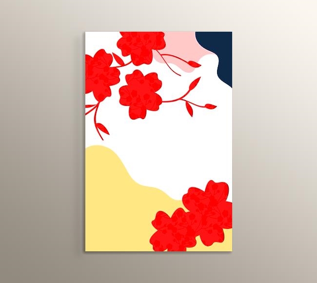 Minimalist Kırmızı Yapraklar Japon Afişi