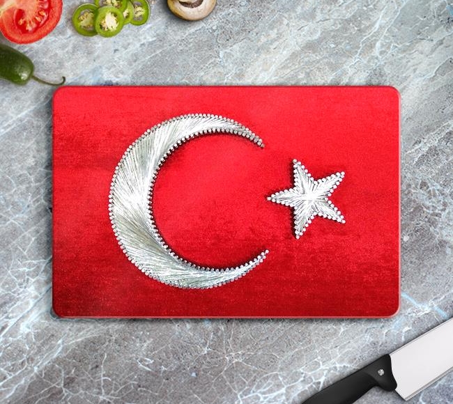 Çivi ve İplik Görünümlü Desen Dijital Baskı Türk Bayrağı