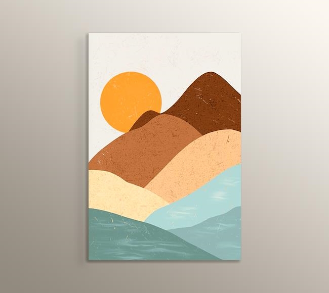 Soyut Boho Dağlar ve Güneş