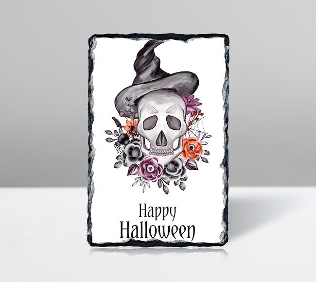 Cadı Şapkalı Kurukafa Çiçek Aranjmanı - Happy Halloween