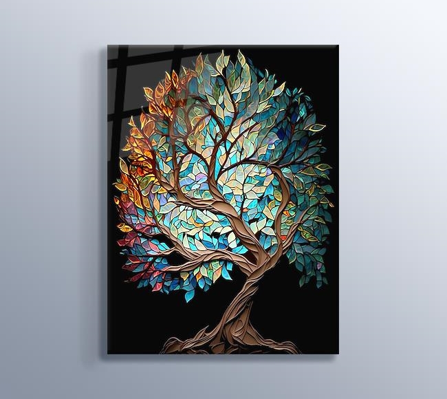 Çok Renkli Yapraklarıyla Vitray Desenli Ağaç