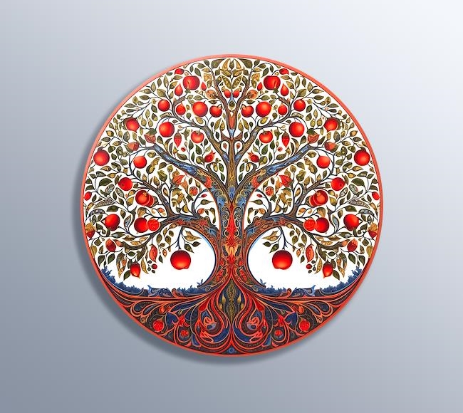 Anadolu Rüyası: Turuncu ve Kırmızı Renklerde Meyveli Hayat Ağacı