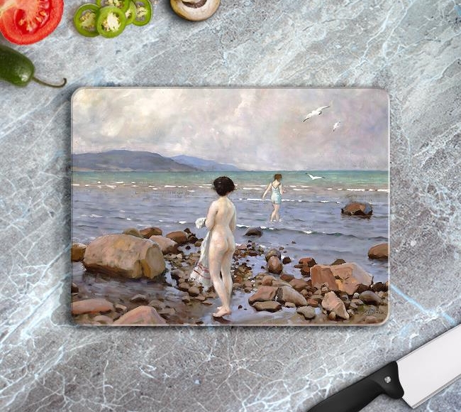 Young Women Bathing From a Stony Beach