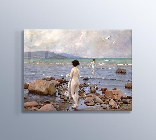 Young Women Bathing From a Stony Beach